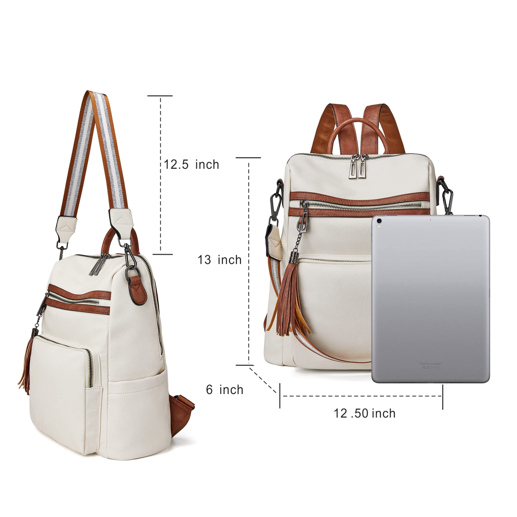 OPAGE Genuine Leather Backpack Purse for Women - Stylish Tassel Shoulder Bag, Large Designer Travel Backpack for Work, School & Daily Use