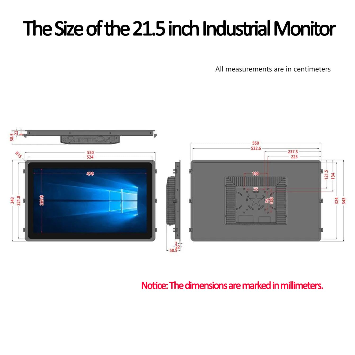 21.5 Inch Multi-Touch Industrial Monitor - Full HD 1920x1080 Open Frame Touchscreen with HDMI & USB, Built-in Speakers for POI/POS/Kiosk/Automation - VESA Mount Compatible | Perfect for Retail Displays, Self-Service Kiosks, and Industrial Control Panels