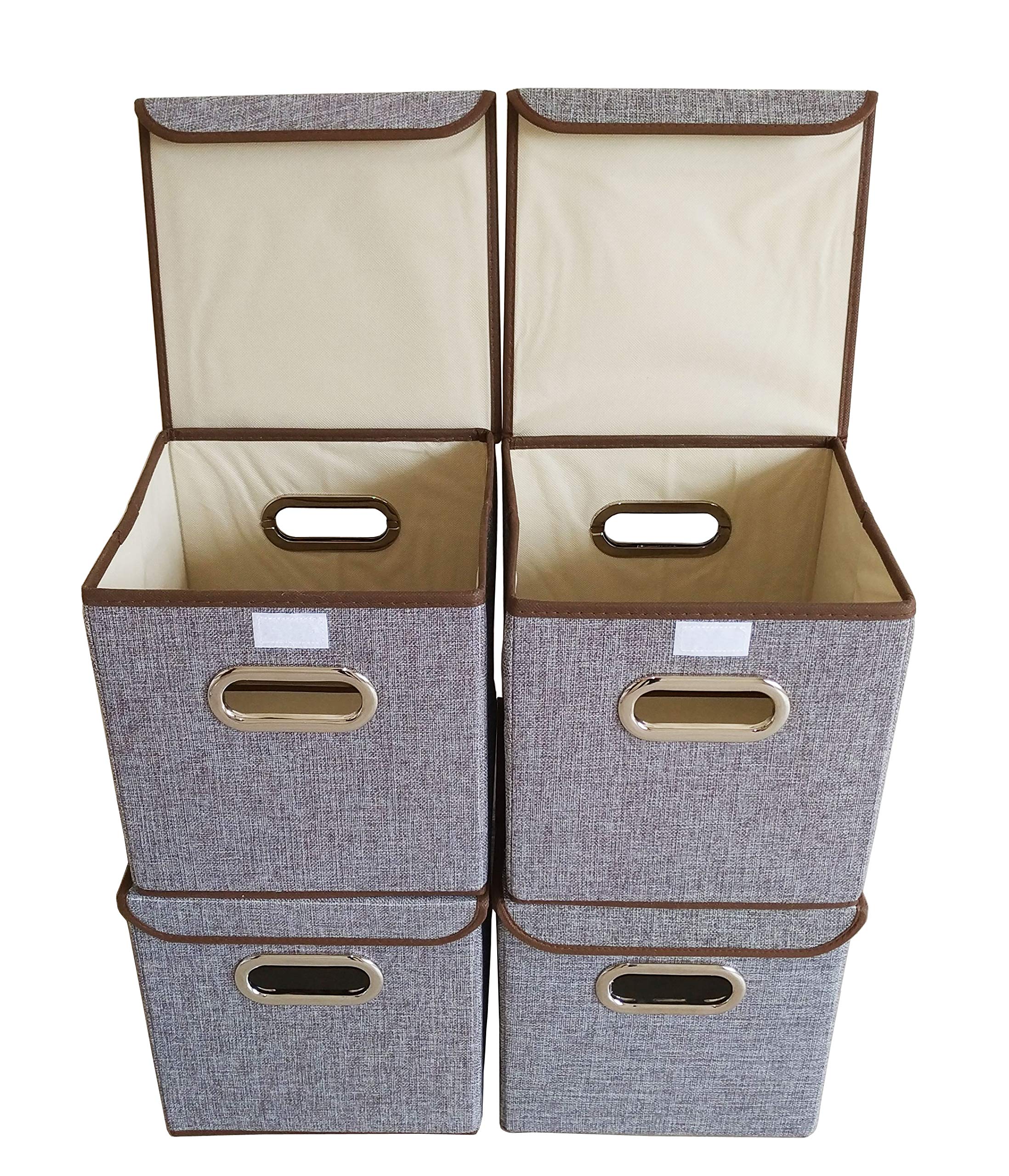 4-Pack Foldable Linen Fabric Storage Bins with Lids - 10