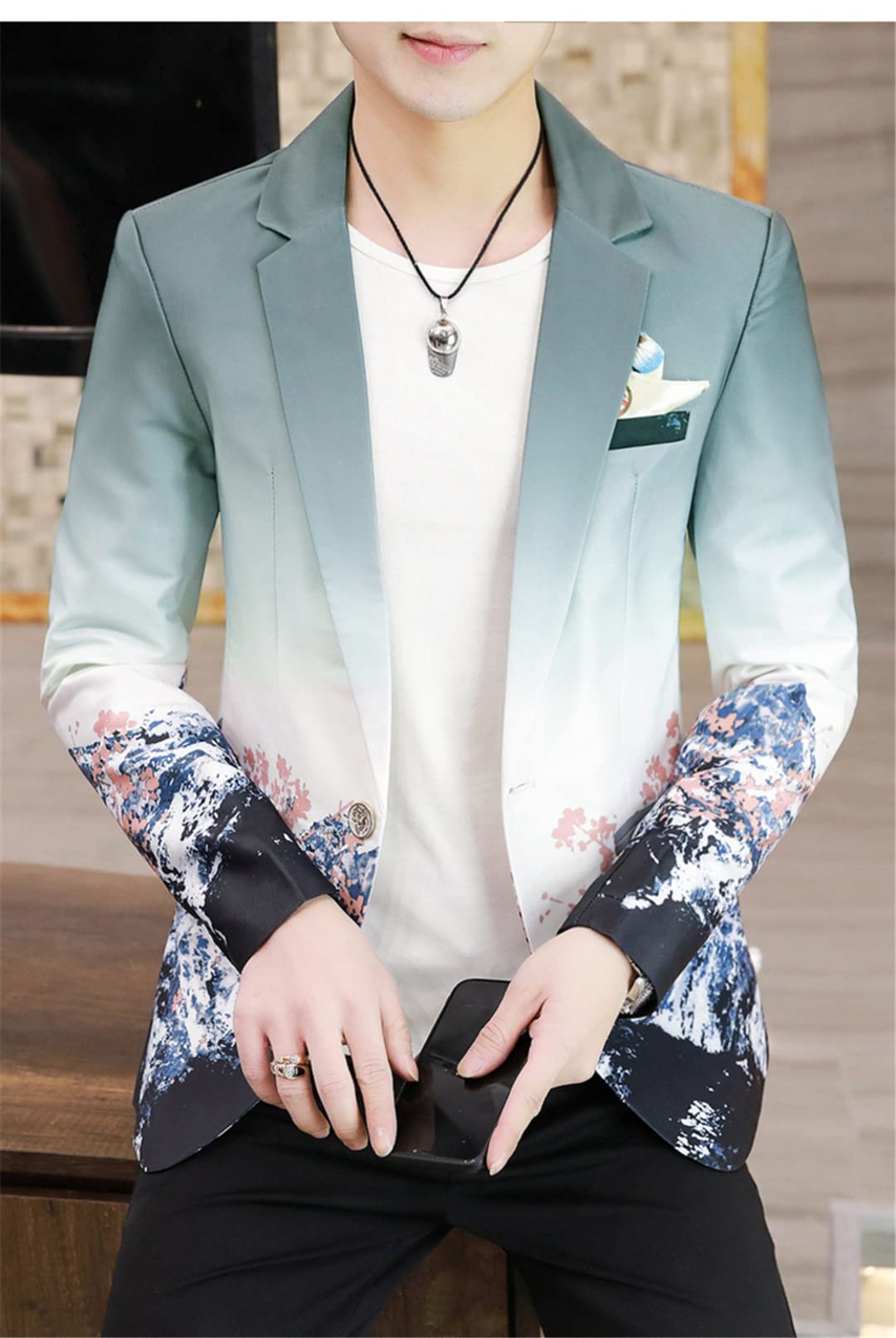 Korean Style Men's Printed Suit Jacket - Spring & Autumn Fashion Casual Blazer for Youth | Office, Dating & Party Wear