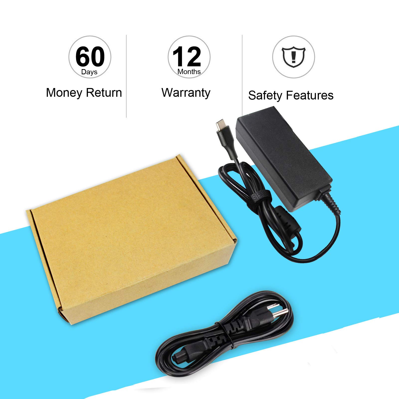 65W 45W USB C Fast Charger for Dell Chromebook & Laptop - Compatible with Dell 3100, 5190, 3400, Latitude 7410/7310/9410, XPS 13 9350-9380 - Type C Power Adapter for Home, Office & Travel