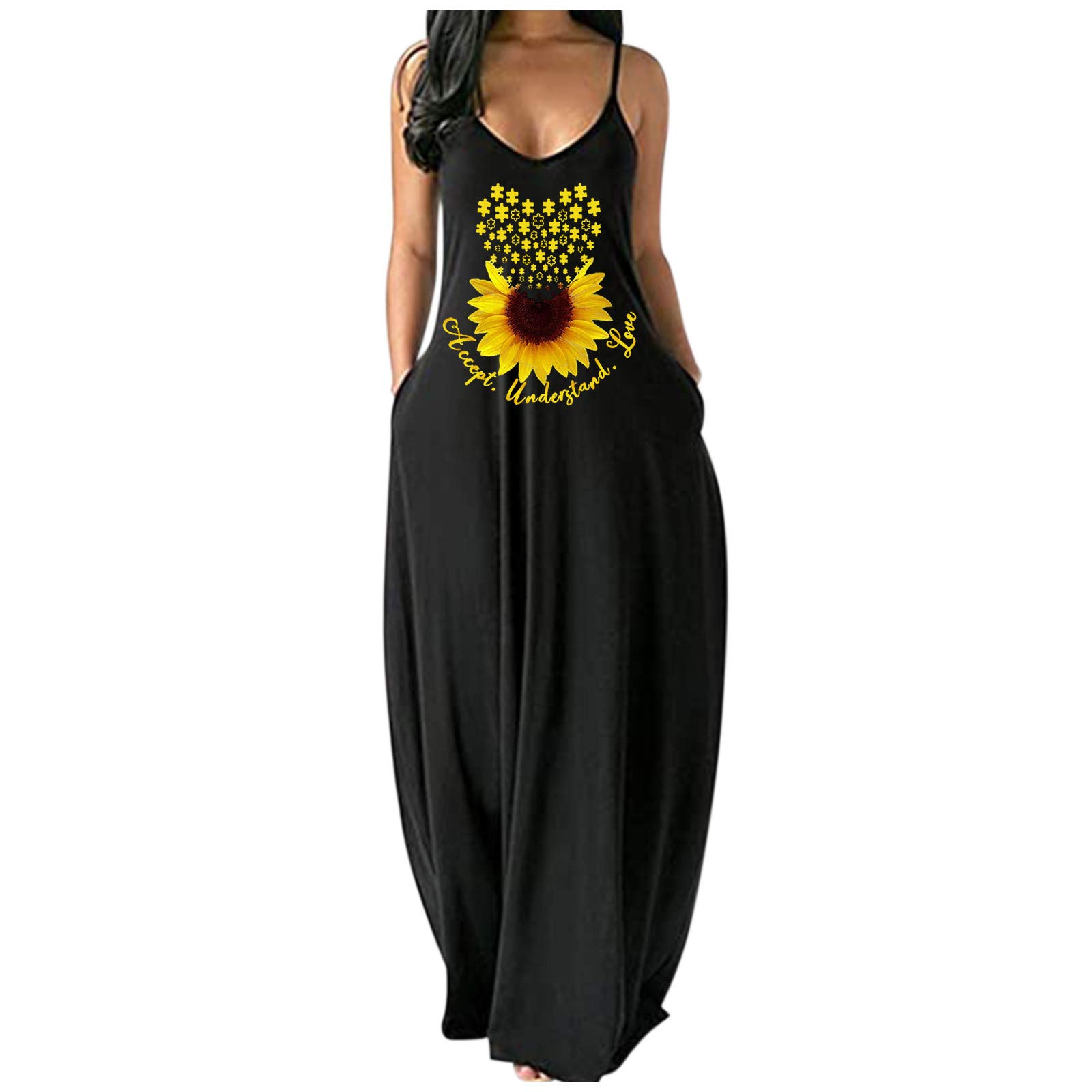 FABIURT Women's Casual Sleeveless V-Neck Tie-Dye Maxi Dress - Boho Loose Long Summer Beach Dress for Outdoors, Vacations & Music Festivals
