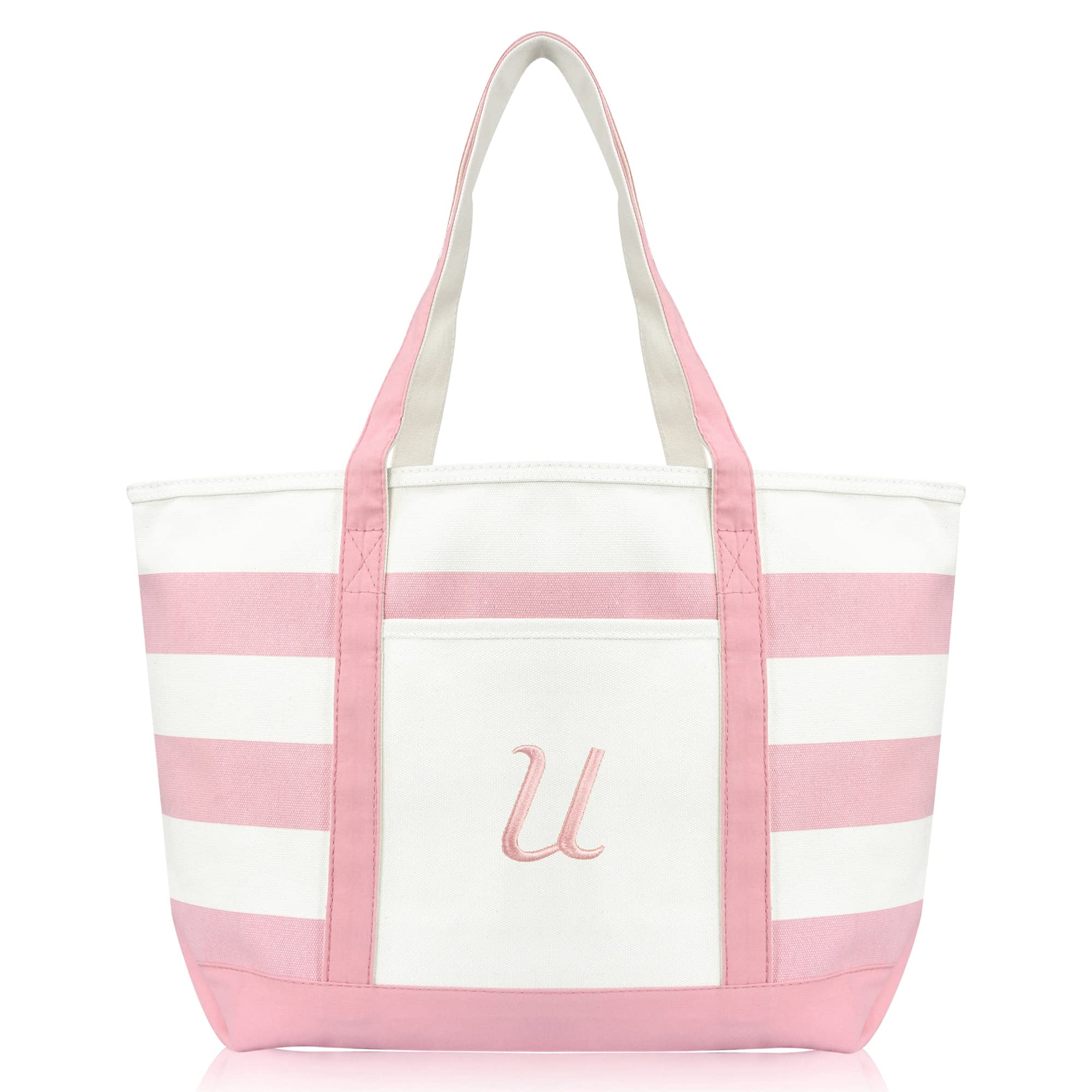 Personalized DALIX Striped Beach Tote Bag with Monogram Letter A-Z - Perfect for Summer Travel, Poolside, and Shopping