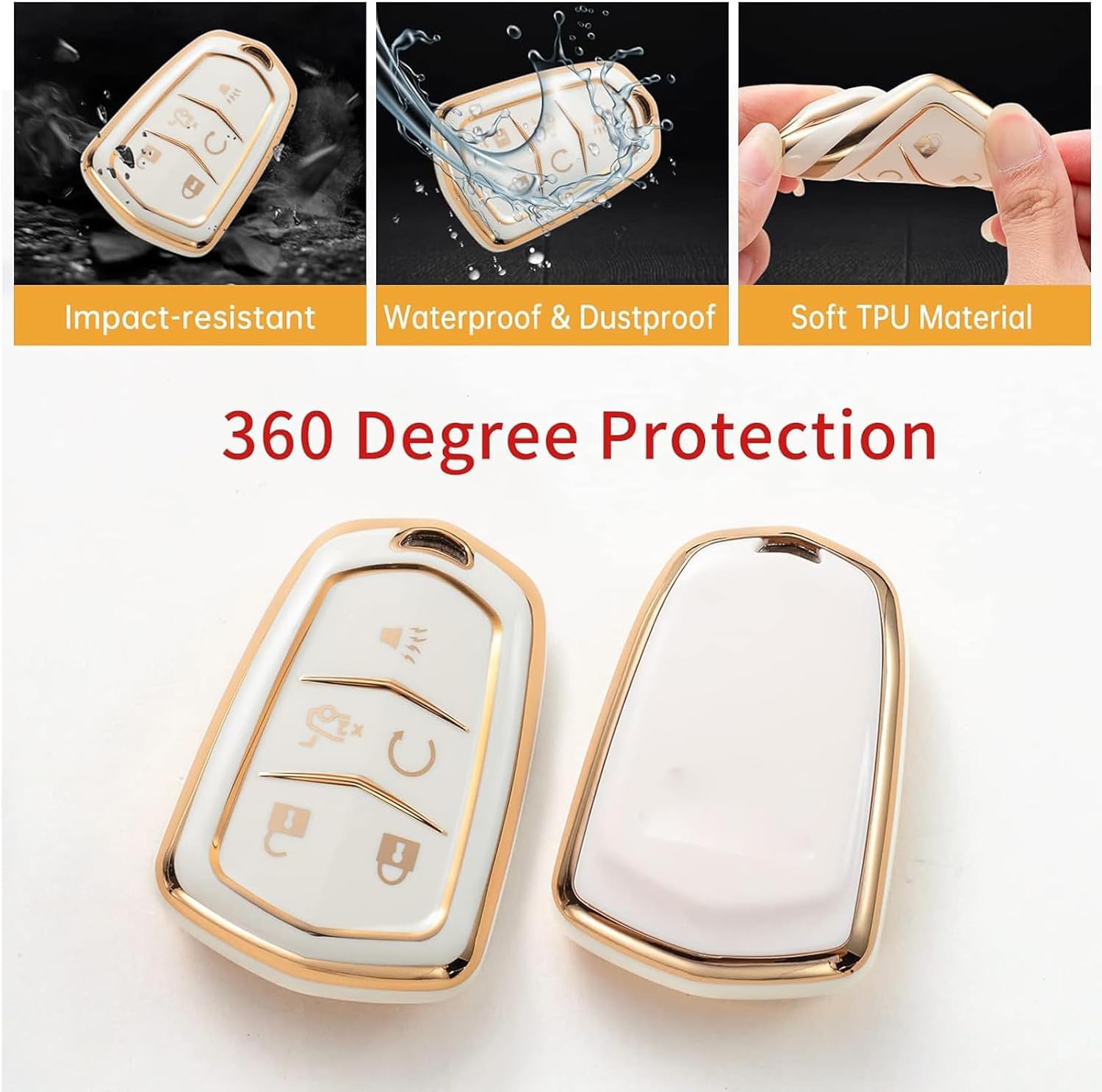 Premium Soft TPU Key Fob Cover for Cadillac Escalade CTS SRX XT5 ATS CT6 - 5 Button Smart Key Protector with Keychain Lanyard | Durable Protection & Stylish Design for Everyday Use