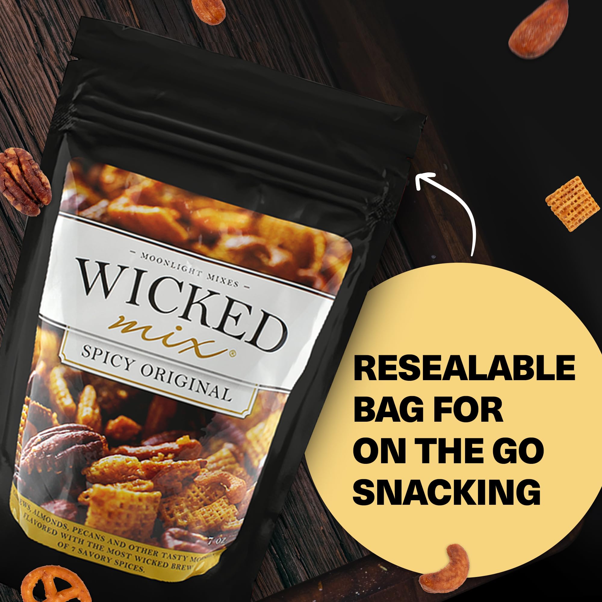 Wicked Mix Snack Mix with Mixed Nuts - Sweet & Salty Trail Mix with Almonds, Cashews, Pretzels & Pecans | Healthy Zero Trans Fat Snacks in Resealable Bag (Original Flavor, 3-Pack) - Perfect for Hiking, Office Snacking & Road Trips