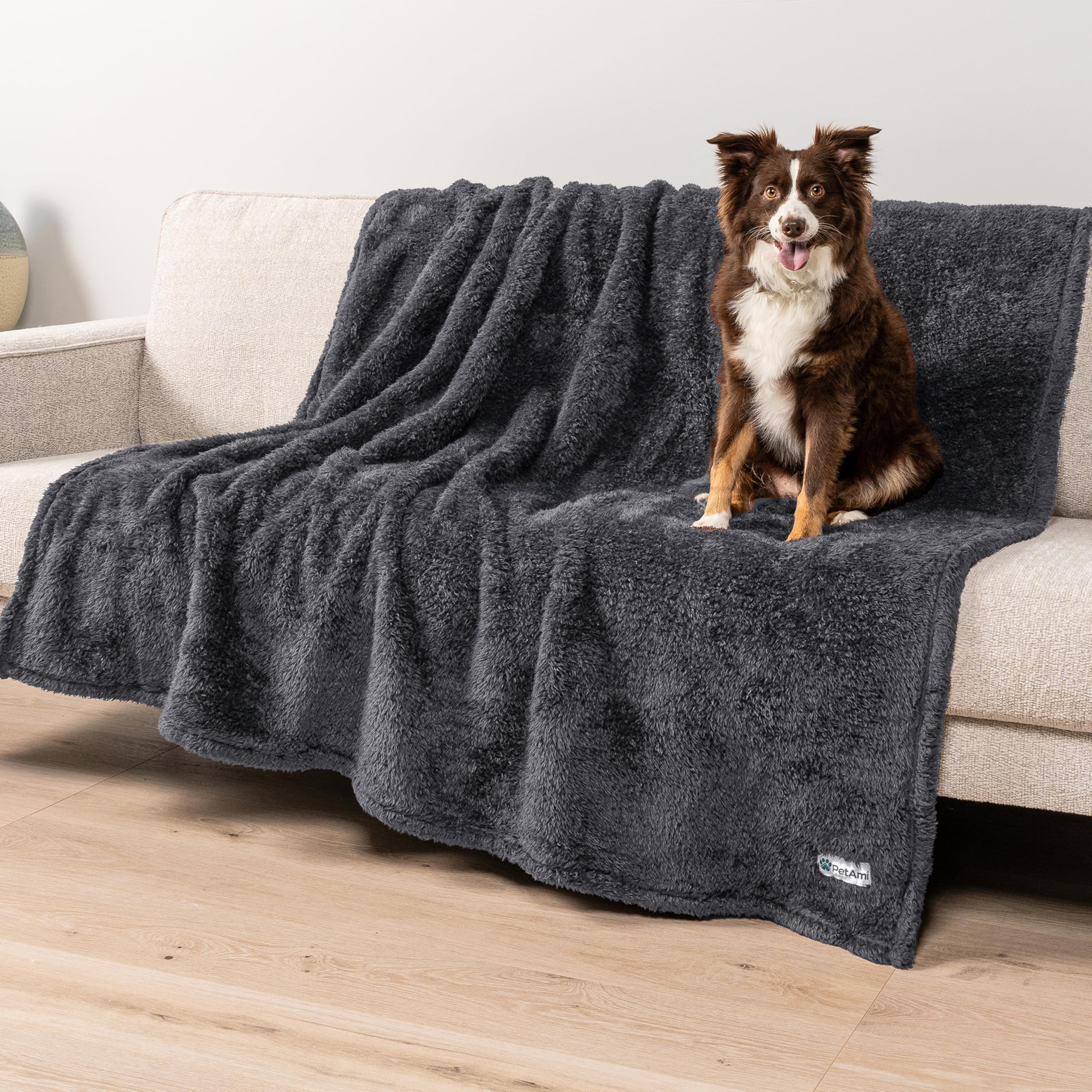 PetAmi Waterproof Dog Blanket - Soft Fleece Throw for Large Dogs & Cats | Cozy Sherpa Sofa Protector for Home & Travel (Grey, 60x80)