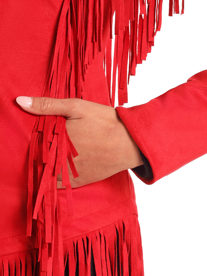 Panhandle DW93C04158 Women's Western Style Micro Suede Fringe Jacket - Red | Cowgirl Fashion for Rodeo, Country Music Festivals & Outdoor Adventures