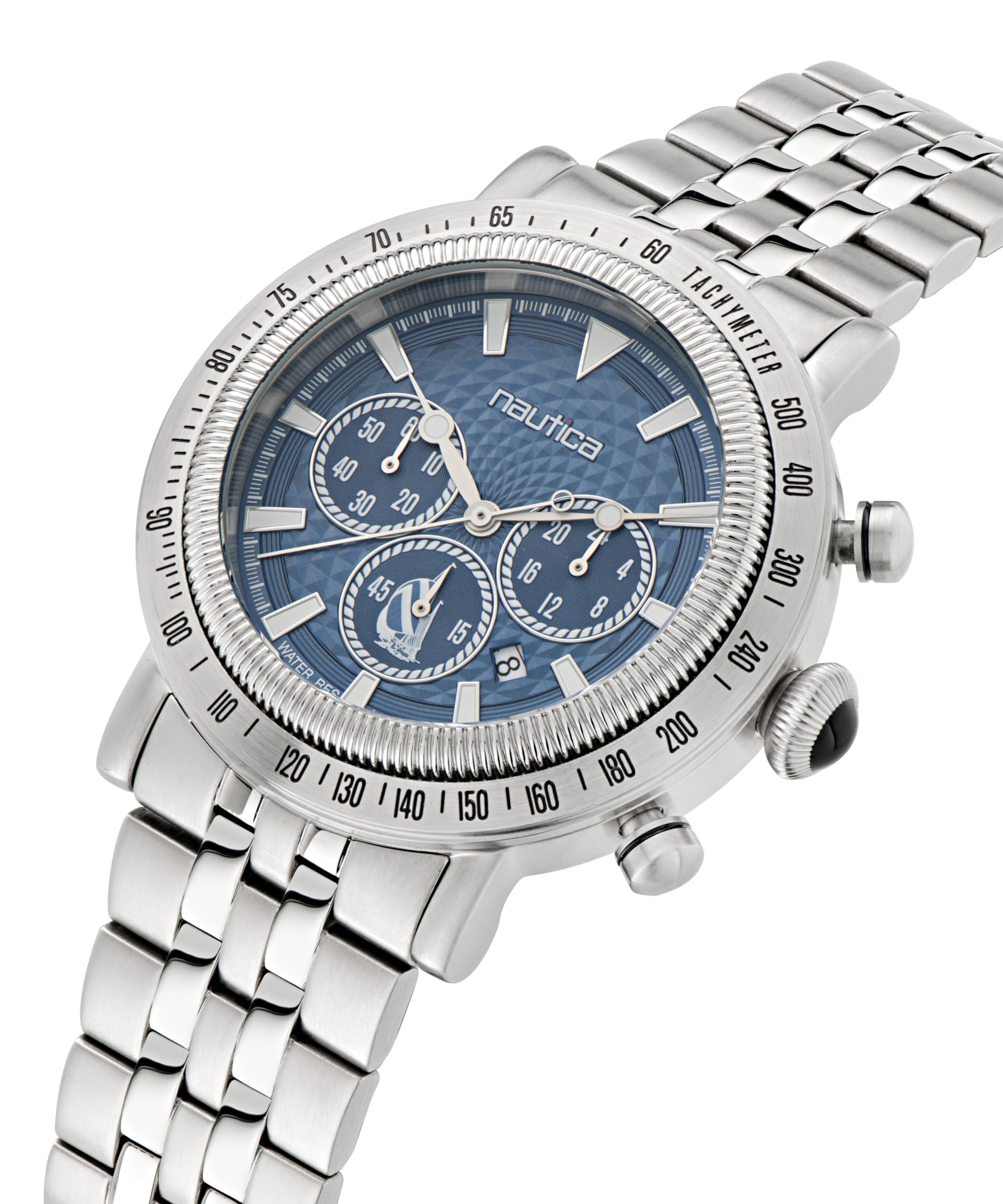 Nautica Men's NAPSPF302 Recycled Stainless Steel Bracelet & Light Blue Silicone Strap Watch - Waterproof Casual Dress Watch for Men, Perfect for Office, Outdoor & Everyday Wear