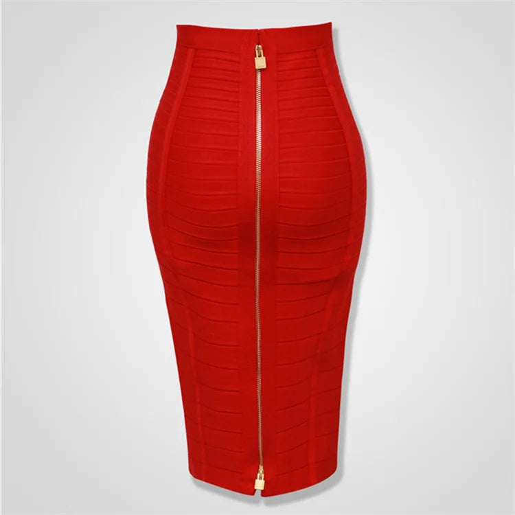 Stylish Black Red Blue Orange Zipper Bodycon Rayon Bandage Skirt for Women | Sexy Pencil Skirt for Day, Night, Party & Club Outfits | Perfect for Date Nights, Clubbing & Special Occasions