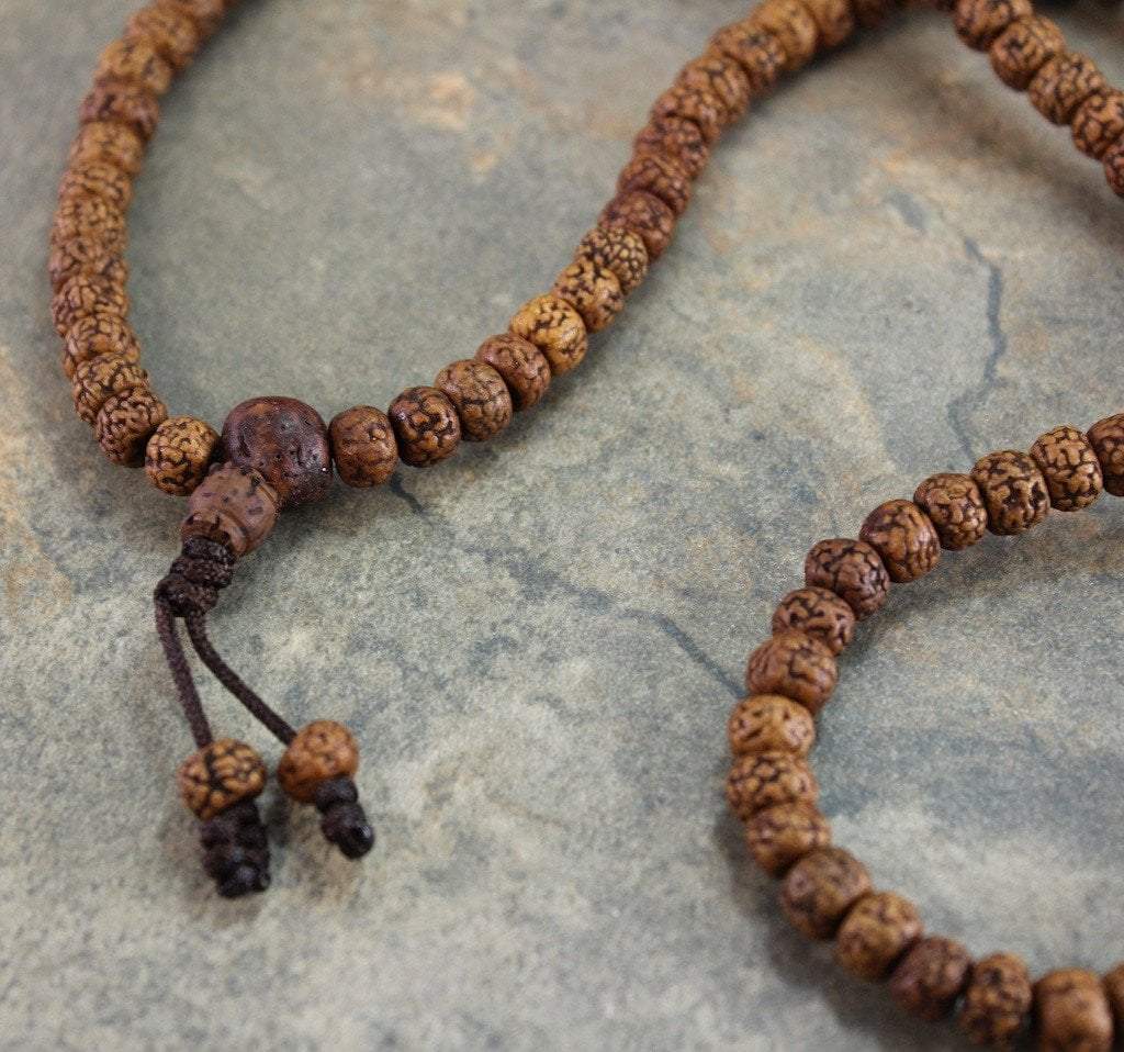 108 Bead Tibetan Sanded Rudraksha Mala Necklace - Authentic Handcrafted Buddhist Prayer Beads for Meditation, Yoga & Spiritual Healing