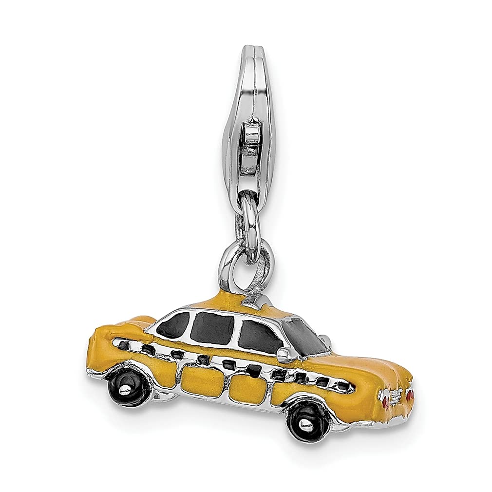 925 Sterling Silver 3D Enameled Taxi Cab Charm Pendant Necklace with Lobster Clasp - Travel Inspired Jewelry for Women - Perfect Gift for Her - Great for Commuters, Travel Lovers & City Explorers