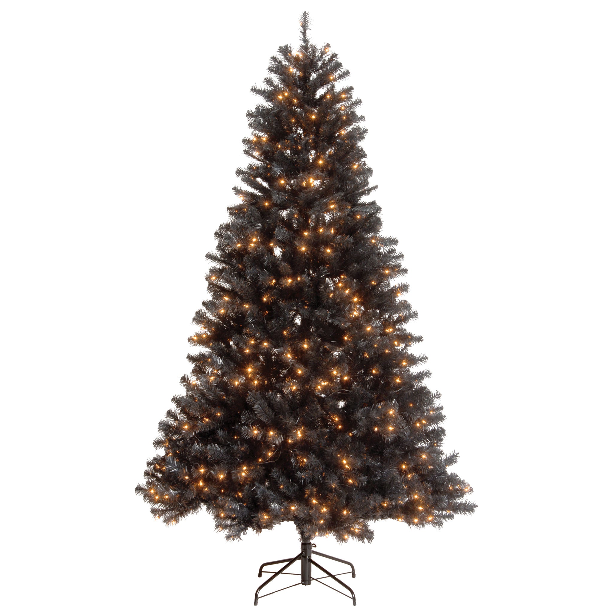 7.5 ft Pre-Lit Black Artificial Christmas Tree with White LED Lights - Halloween & Holiday Decor for Home, Party, and Office