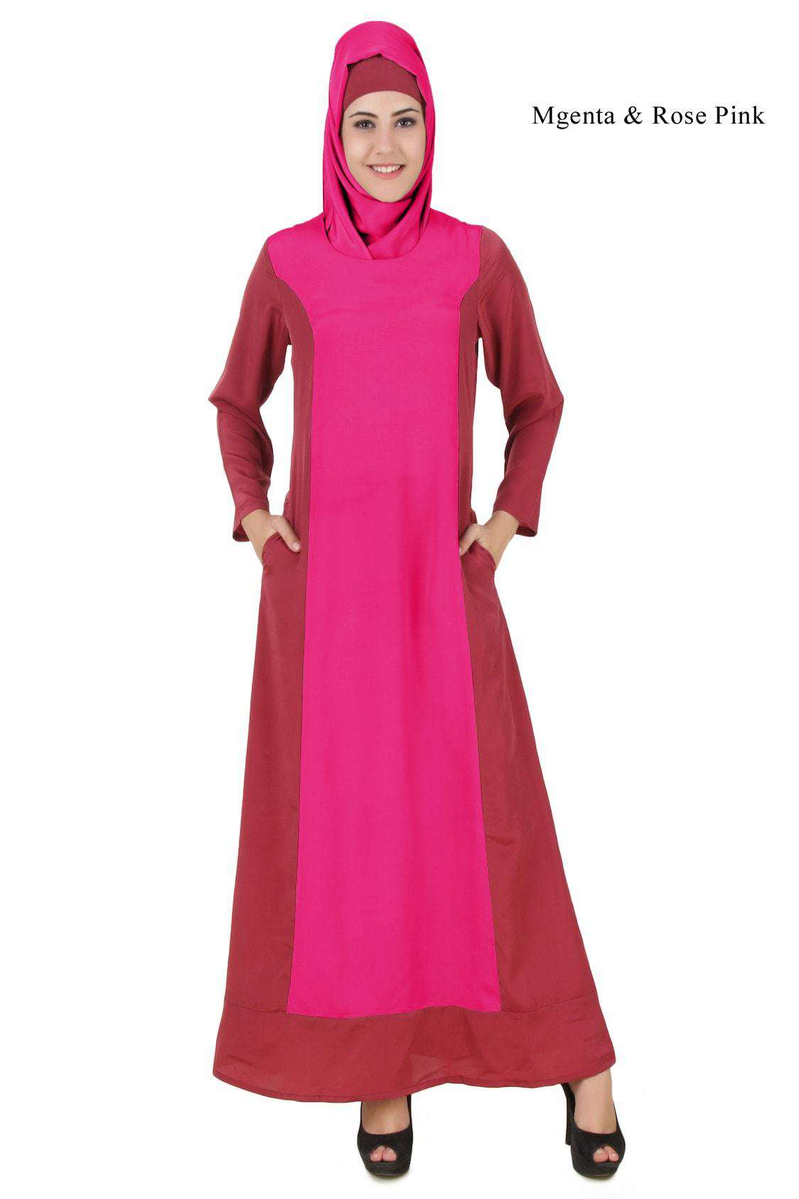 Arshi Slim Fit Rose Pink & Warm Grey Abaya - Elegant Muslim Dress for Women | Perfect for Prayer, Mosque & Special Occasions