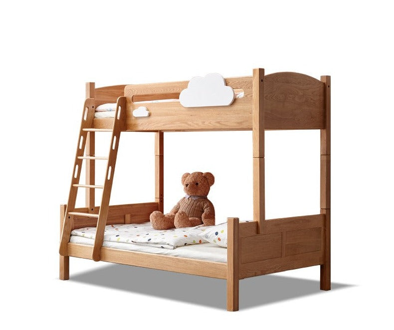 Solid Oak Wood Multi-Functional Bunk Bed with Ladder & Guardrails - Space-Saving Kids Bedroom Furniture for Siblings or Sleepovers