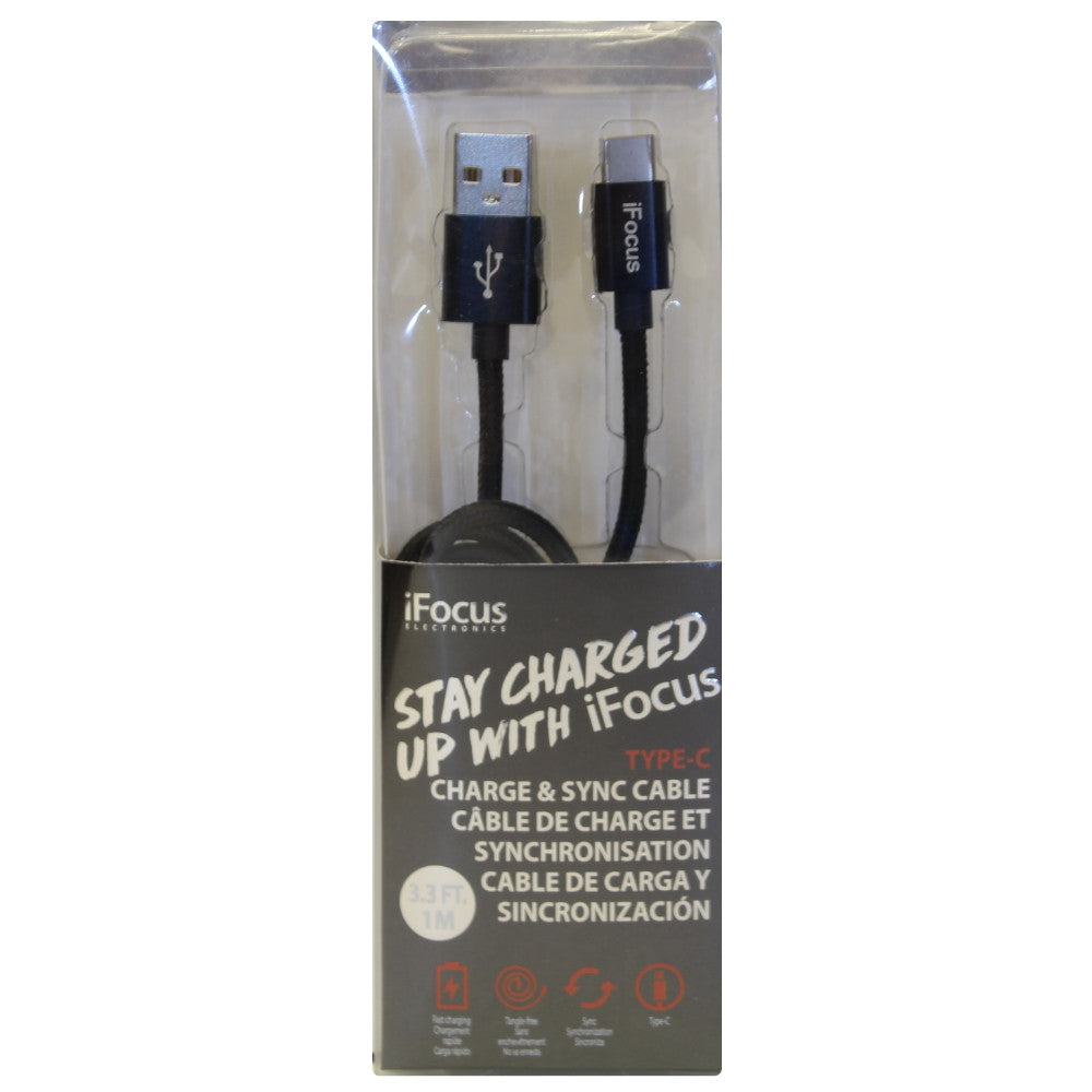 iFOCUS USB-C to USB-C Fast Charging & Data Sync Cable - 6ft, Black (86405 BK) - Compatible with iPhone 15, Samsung Galaxy, MacBook & More
