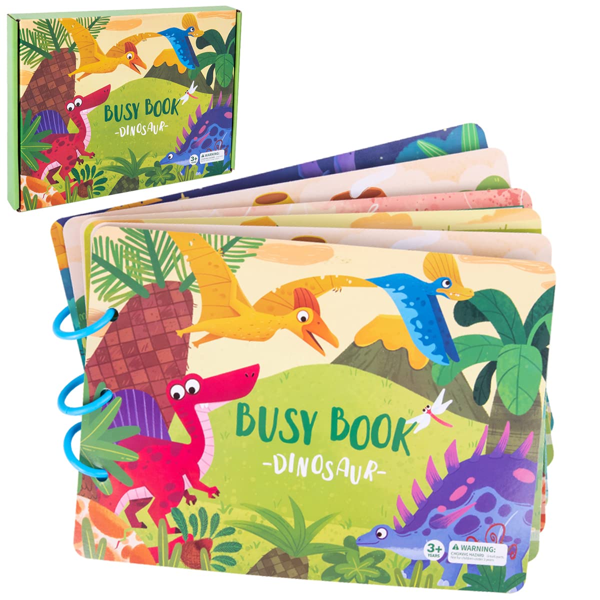 Montessori Busy Book for Toddlers - Educational Quiet Book for Kids with Dinosaur Theme | Christmas & Birthday Gift for Boys & Girls | Develop Fine Motor & Learning Skills | Perfect for Travel, Home & Preschool Activities