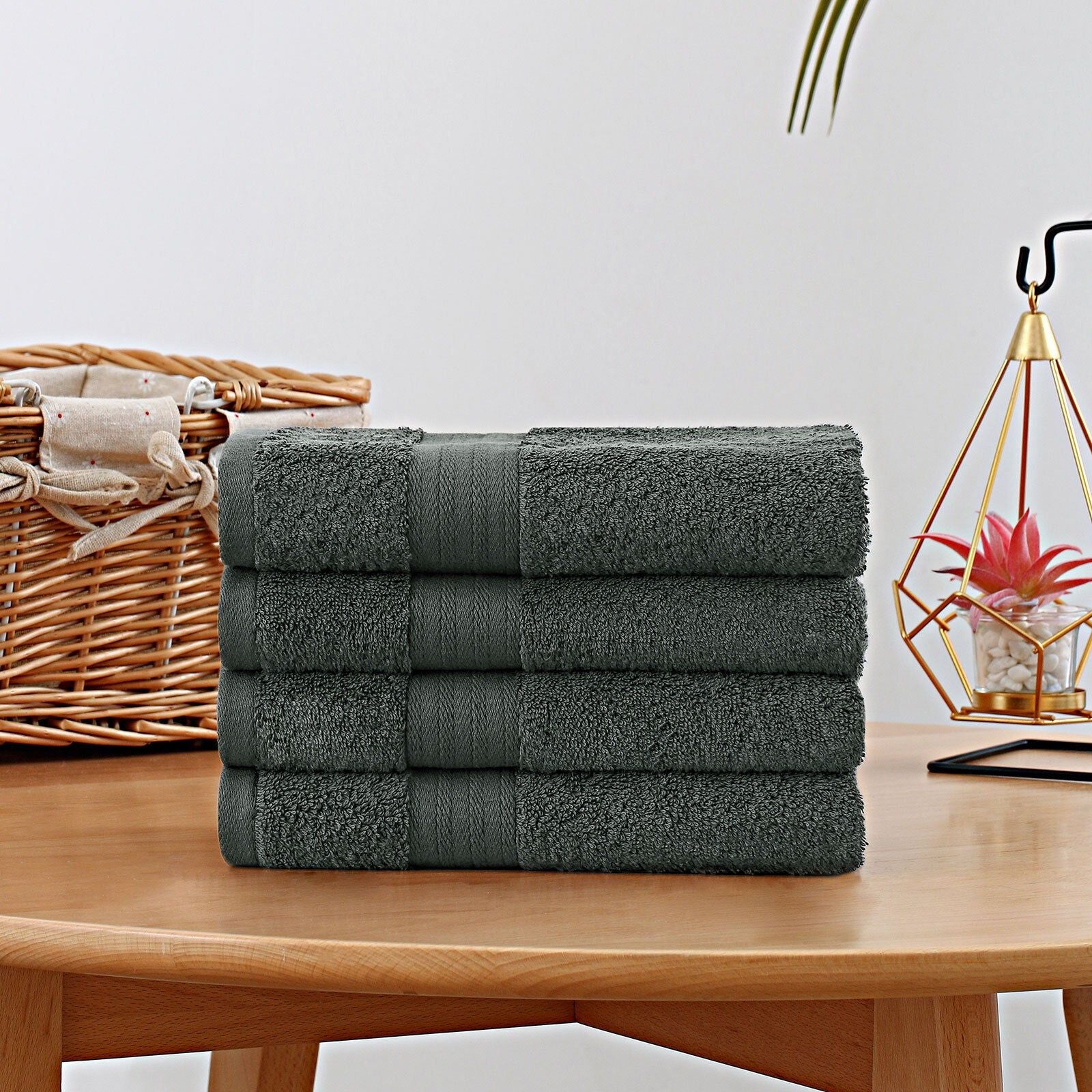 Linenland 4-Piece Cotton Bath Towel Set - Soft & Absorbent Hand Towels in Charcoal - Perfect for Bathroom, Spa, and Guest Use