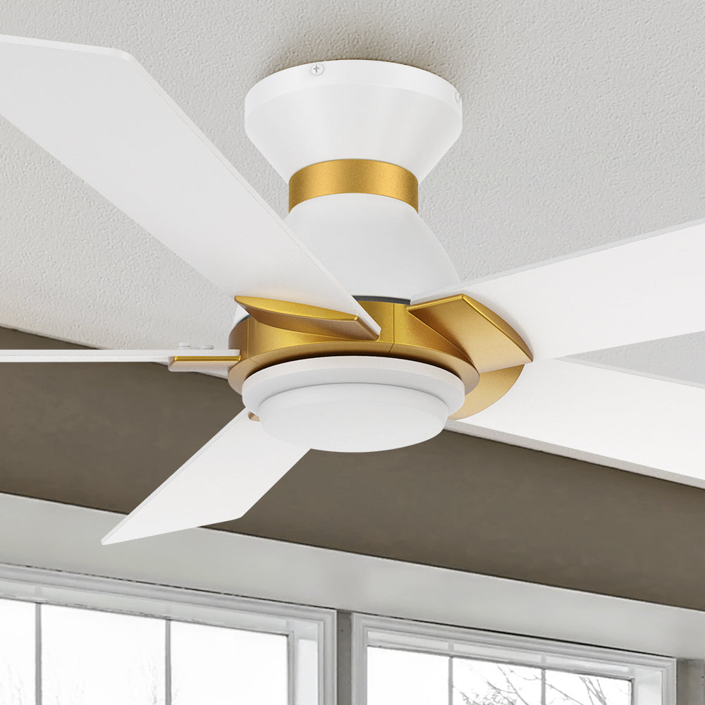 Aspen Low Profile Smart Ceiling Fan with LED Light and Remote Control - 48 Inch, Dimmable, Quiet, Energy Efficient for Bedroom, Living Room, Patio Indoor Outdoor Use
