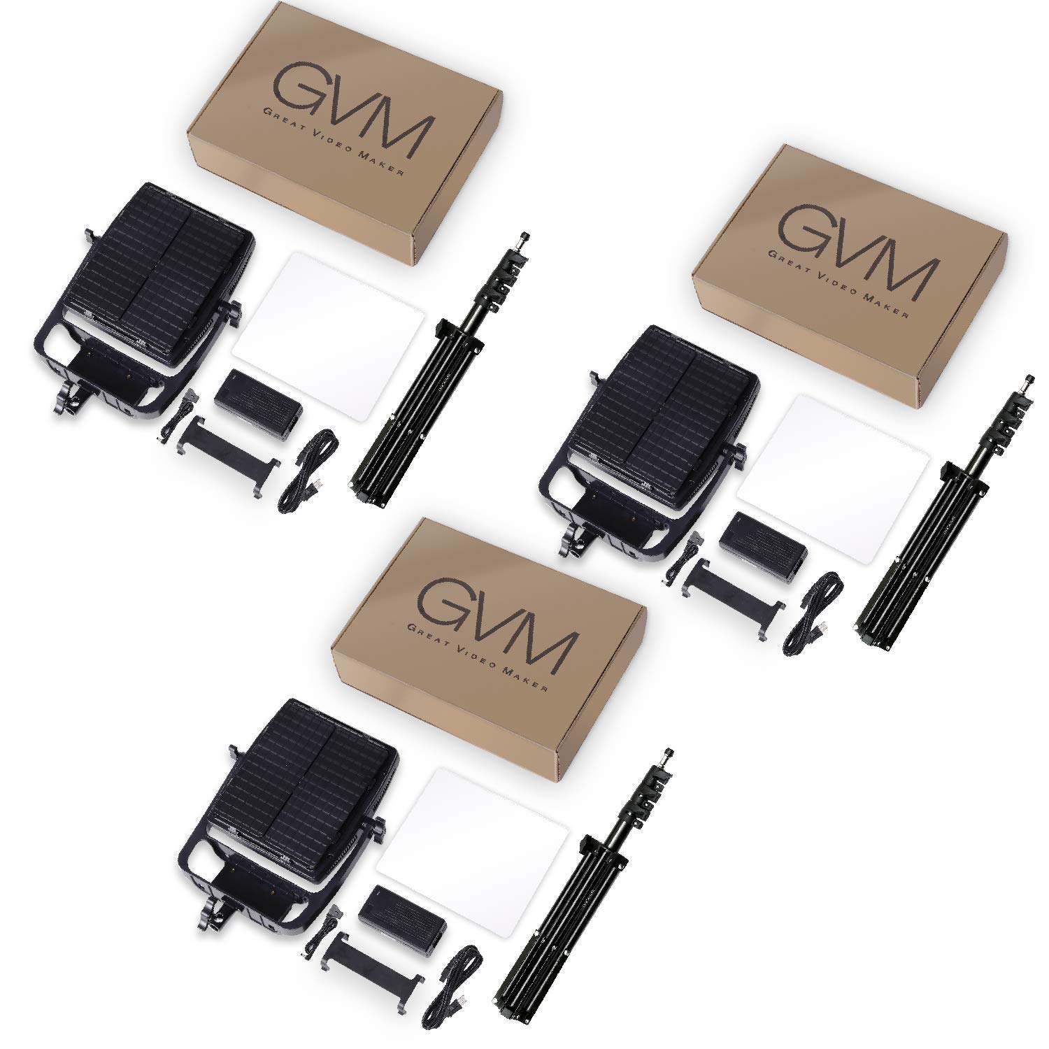 GVM LT-50S-B3L 50W Dimmable Bi-Color LED Video Light Panel Kit (3-Pack) with Tripods, 3200K-5600K, CRI 97+, APP Control - Professional Studio Lighting for YouTube, Photography, Live Streaming & Video Production