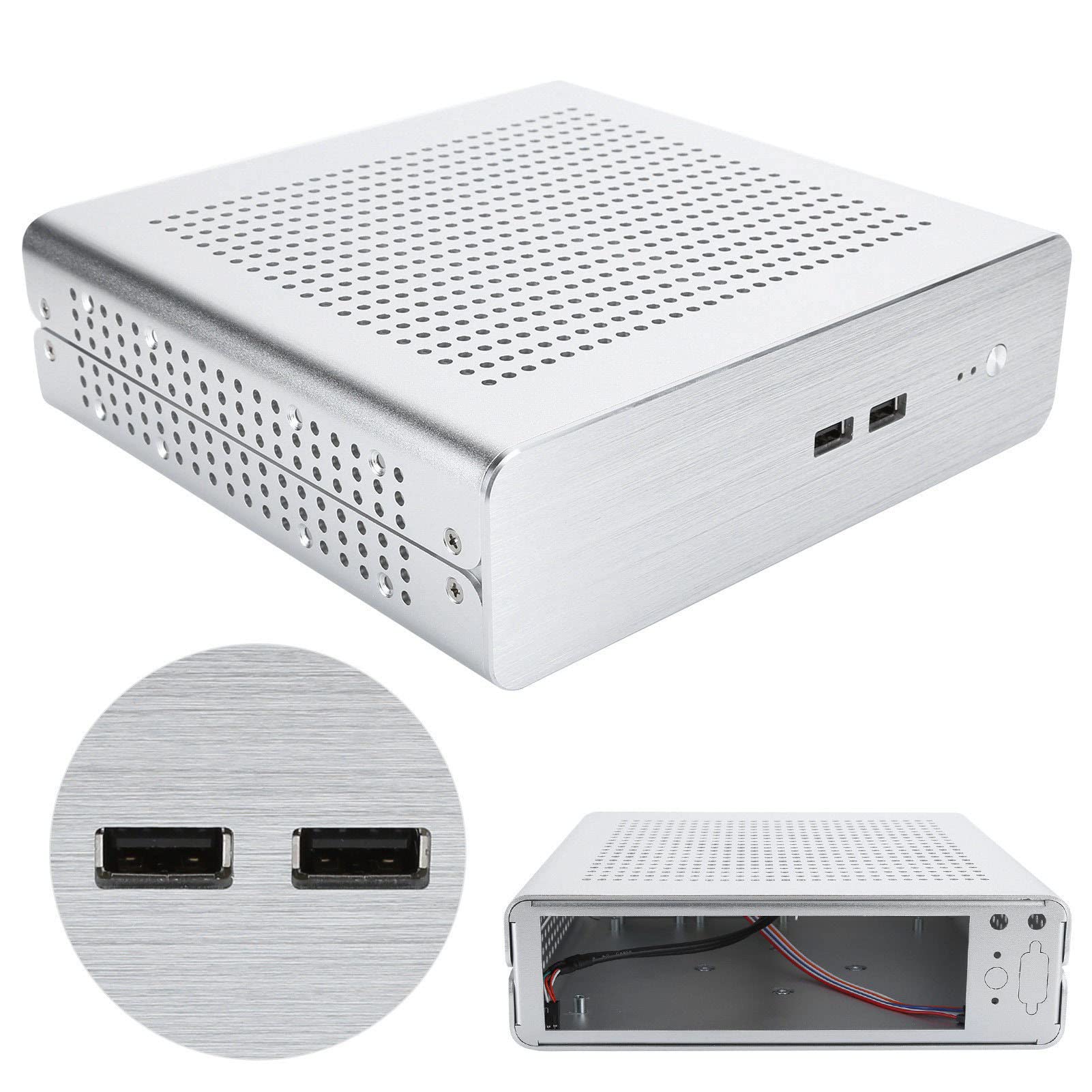 ASHATA G60S Mini-ITX PC Case - Full Aluminum HTPC Chassis with DC-ATX Power Supply, USB 2.0 Ports - Compact Desktop Computer Case for Home Theater, Office & Gaming Setup