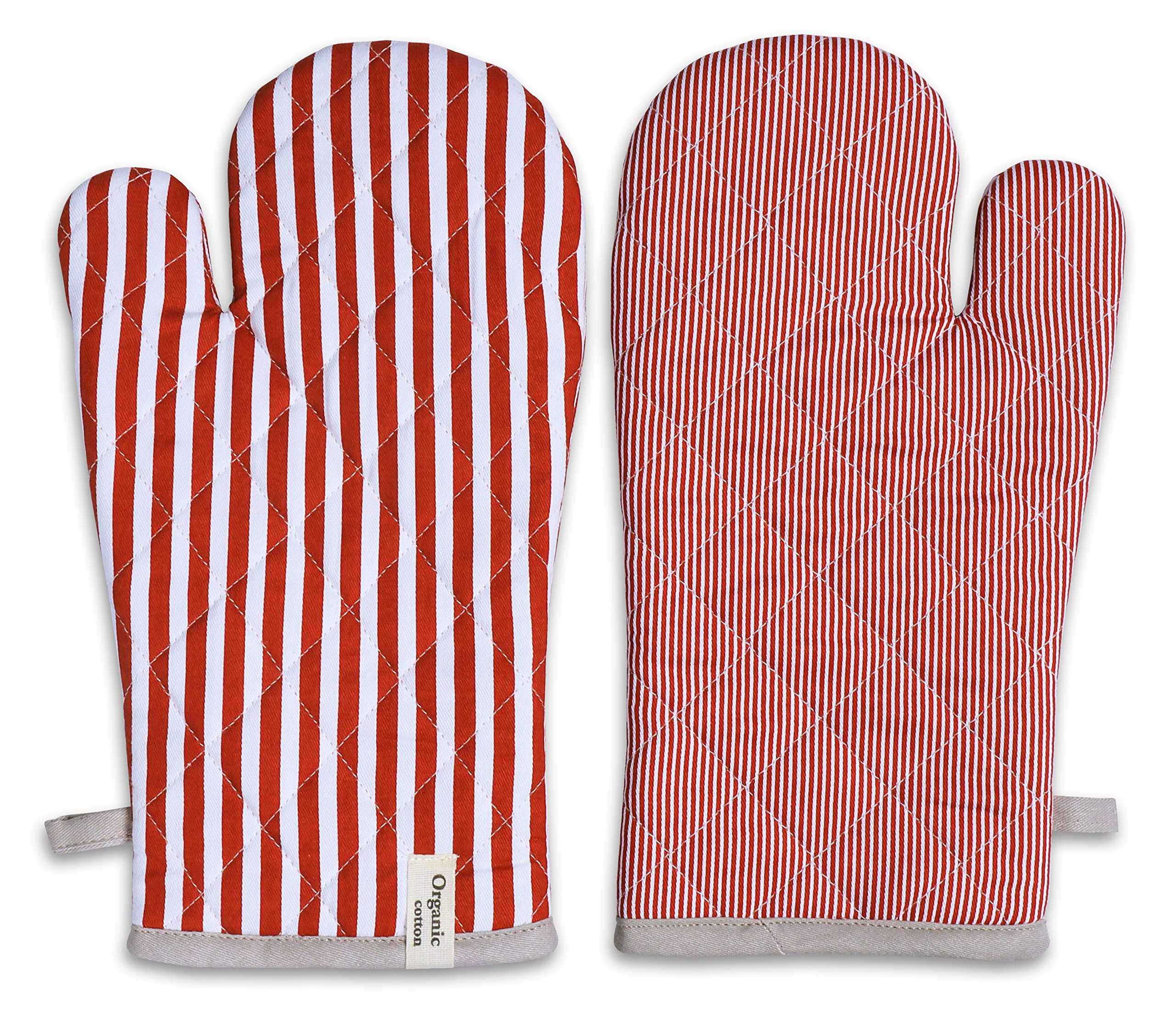 AMOUR INFINI Striped Heat Resistant Oven Mitt & Pot Holder Set - Non-Slip, Reusable Kitchen Gloves for Cooking, Baking & Grilling (Rust Color) - Perfect for Holiday Meals & BBQ Parties