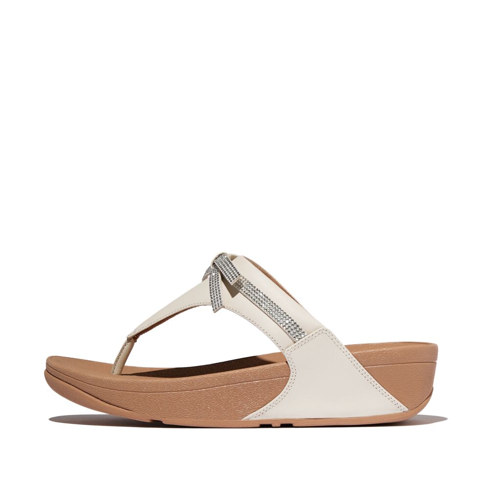 FitFlop Lulu Glitz Bow Leather Sandals for Women - Comfortable Slide Sandals with Arch Support | Paris Beige | Perfect for Summer, Beach, and Casual Outings