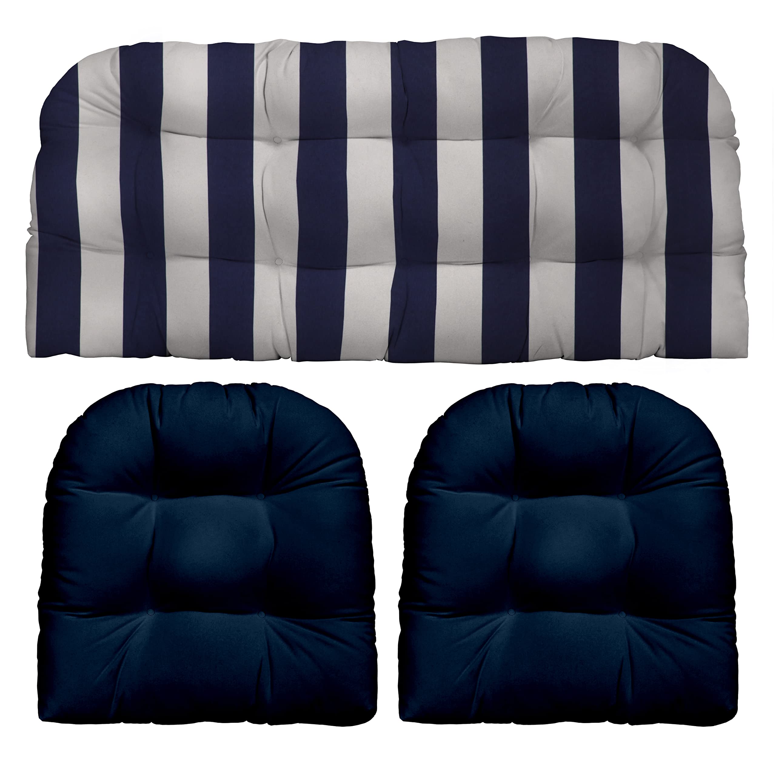 RSH DECOR: 3-Piece Wicker Tufted Cushion Set for Outdoor Loveseat – 41” x 19