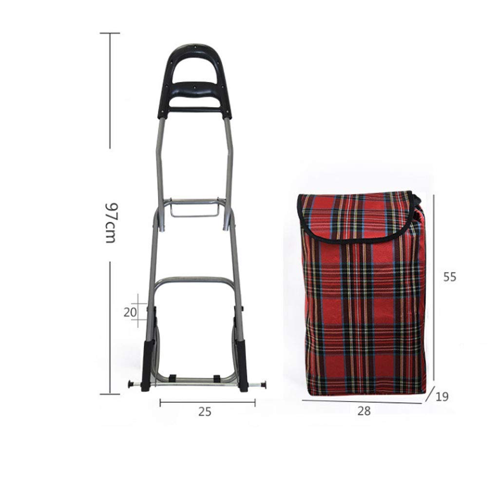 Foldable Shopping Cart with Wheels - Portable Grocery Trolley for Supermarket & Home Use (28-97cm Adjustable Height, Red) - Perfect for Grocery Shopping, Laundry & Outdoor Activities