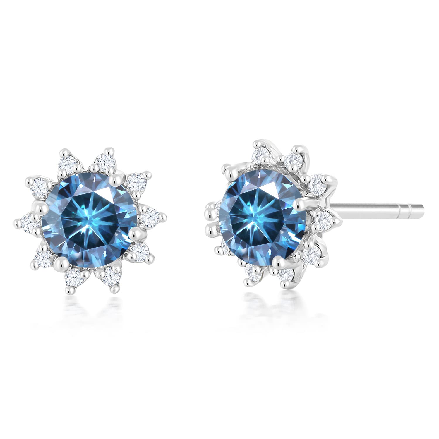 18K White Gold Gemstone & Diamond Halo Stud Earrings for Women | Birthstone Jewelry | Perfect for Gifts, Anniversaries & Special Occasions
