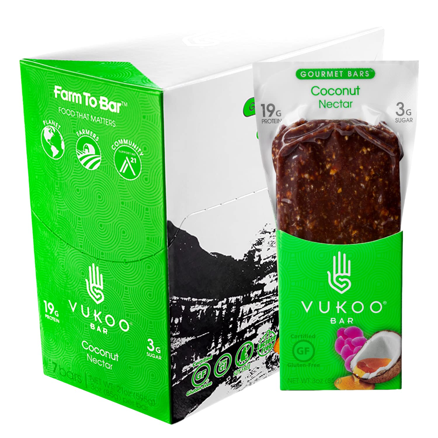 Vukoo Refrigerated Protein Bars - Coconut Nectar Flavor - 28 Pack with 19g Protein | Organic Oats, Low Sugar, High Fiber, Gluten Free Snacks | Perfect for Post-Workout Recovery, Healthy On-the-Go Breakfast & Travel Nutrition