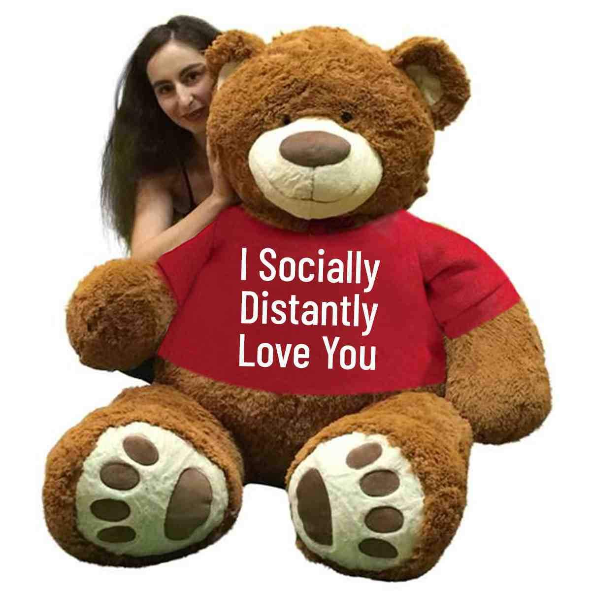 Big Plush Giant Teddy Bear with 'I Socially Distantly Love You' Shirt - Huge Soft Stuffed Animal Gift for Valentine's Day, Birthdays & Anniversaries | Cute Oversized Plushie for Couples, Kids & Home Decor | Jumbo Bear to Show You Care