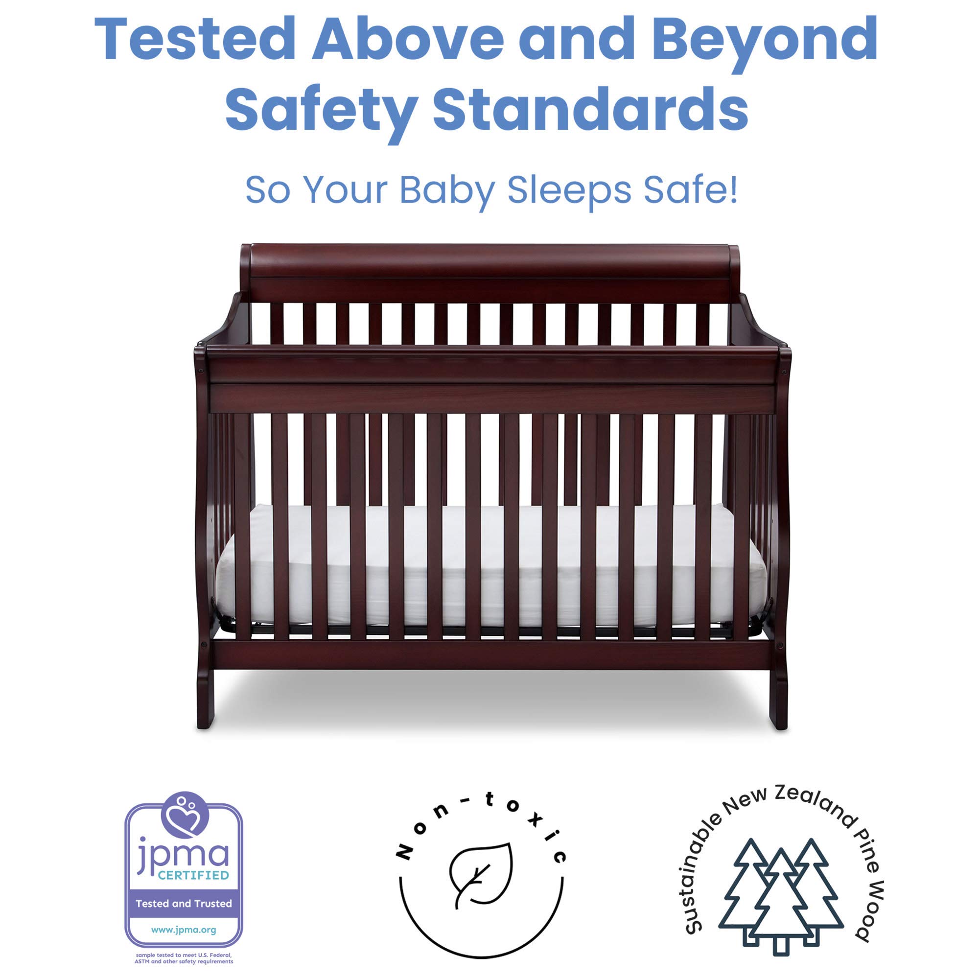 Delta Children Canton 4-in-1 Convertible Crib with Serta Perfect Slumber Mattress - Espresso Cherry Finish | Converts to Toddler Bed, Daybed & Full-Size Bed | Eco-Friendly Recycled Fiber Core | Nursery & Kids Room Essential