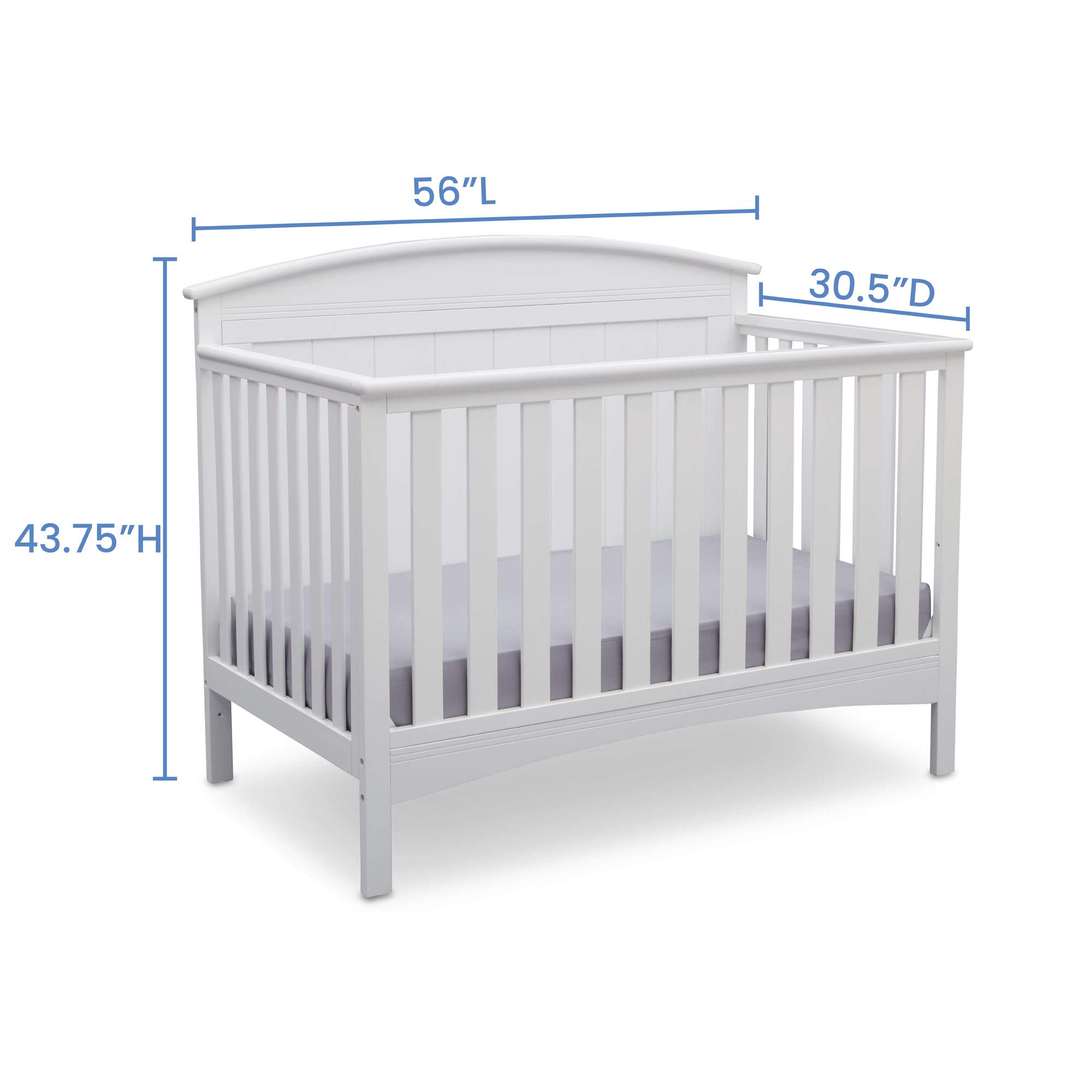 Delta Children Archer 4-in-1 Convertible Crib with Serta Perfect Slumber Dual-Sided Mattress - Bianca White | Nursery Bedroom Furniture for Baby & Toddler | Eco-Friendly Recycled Fiber Core Mattress | Crib to Toddler Bed Conversion