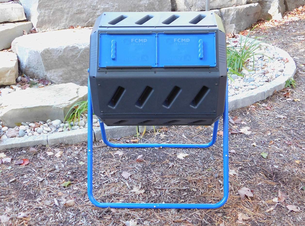 FCMP Outdoor IM4000-DD Dual Chamber Tumbling Composter with Double Doors - 37 Gallon (140L) Blue Compost Bin | Canadian-Made 100% Recycled Resin | Perfect for Backyard, Garden & Organic Waste Recycling