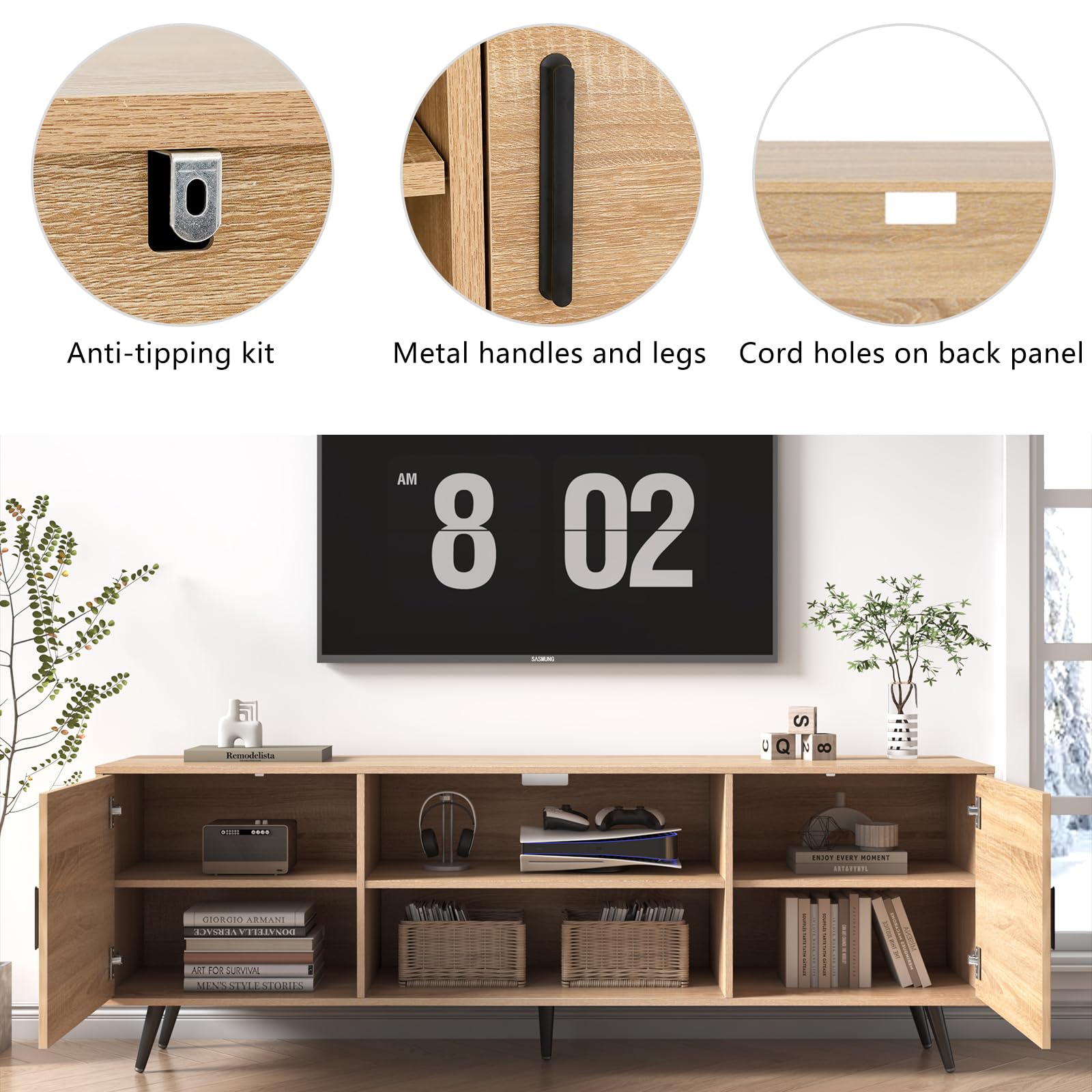 AUXSOUL Mid Century Modern TV Stand for 75 Inch TV - 70