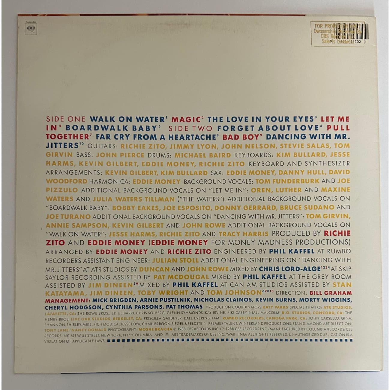 Eddie Money Nothing To Lose 1988 Promo Vinyl Record OC44302 - Limited Edition Collectible for Music Lovers & Vinyl Enthusiasts