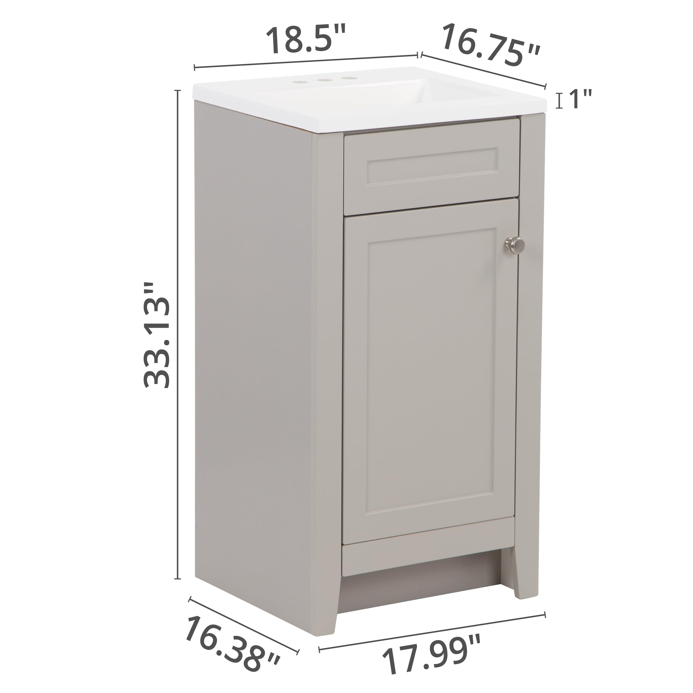 Spring Mill Cabinets Wyre 18 Inch Bathroom Vanity Set with White Ceramic Sink, 1-Door Storage Cabinet, Modern Gray Finish - Perfect for Small Bathrooms, Powder Rooms & Apartment Remodels (18.5