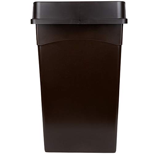 92 Qt. / 23 Gallon / 87 Liter Slim Rectangular Trash Can with Drop Shot Lid - Brown Wall-Hugger Waste Basket for Kitchen, Office & Commercial Use - Ideal for Recycling & Garbage Disposal