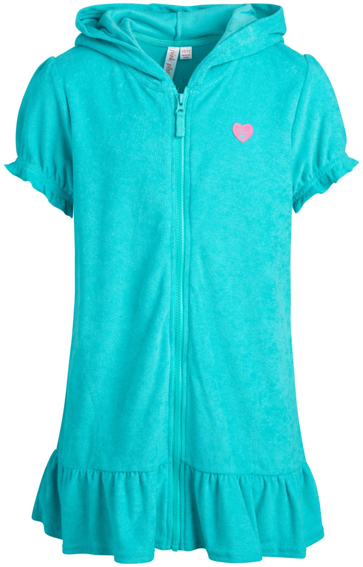 Pink Platinum Girls' Swim Cover Up Hooded Terry Cloth Bathrobe with Full Zip & Ruffles - Toddler to Teen Sizes 2T-16 - Perfect for Poolside, Beach, and Spa Days