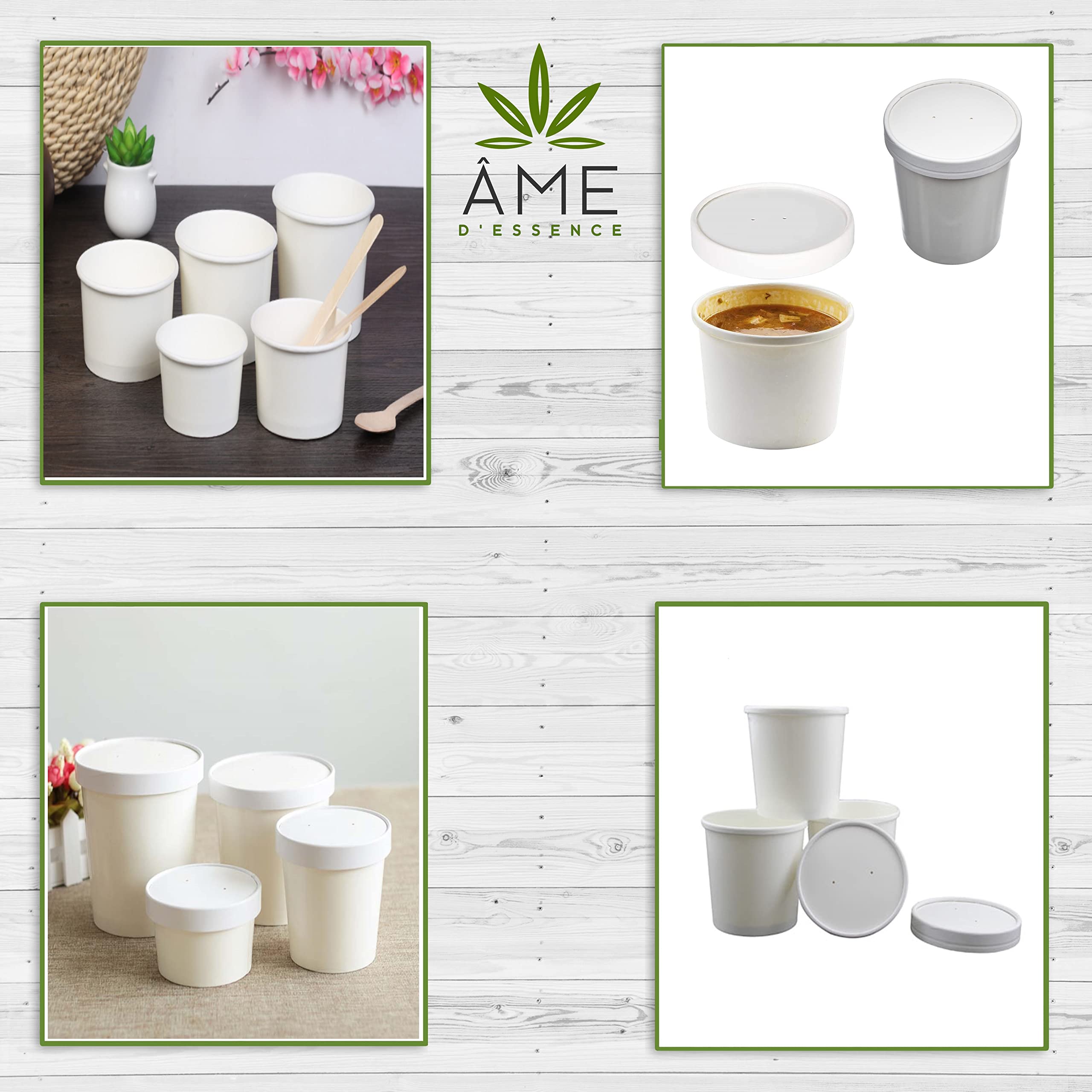 500-Pack AME D'ESSENCE 8 oz White Paper Soup Containers with Vented Lids - Hot & Cold Food To-Go Cups for Ice Cream, Gelato, Yogurt, Soups - Perfect for Takeout, Restaurants & Catering