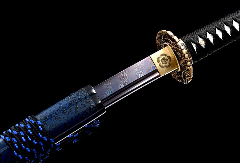 Handmade Damascus Steel Japanese Katana - Full Tang Samurai Sword with Razor Sharp Blade for Combat & Bamboo Cutting | Perfect for Martial Arts Training, Cosplay & Collectors