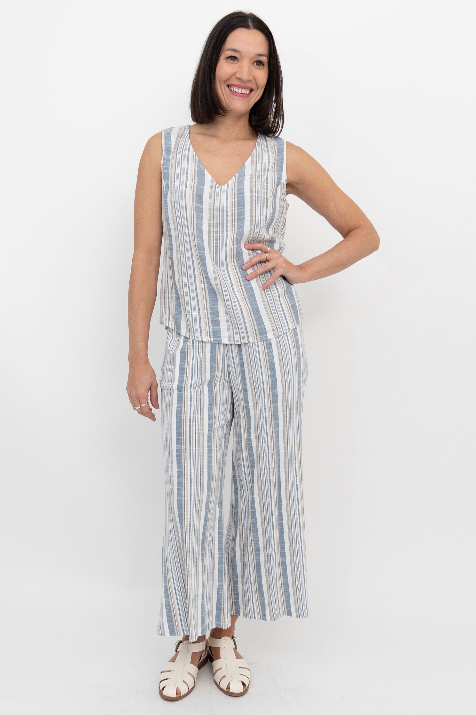 Havana Tank Top - Sand Stripe Linen Bamboo Blend - Perfect for Summer Beach Outfits and Casual Wear