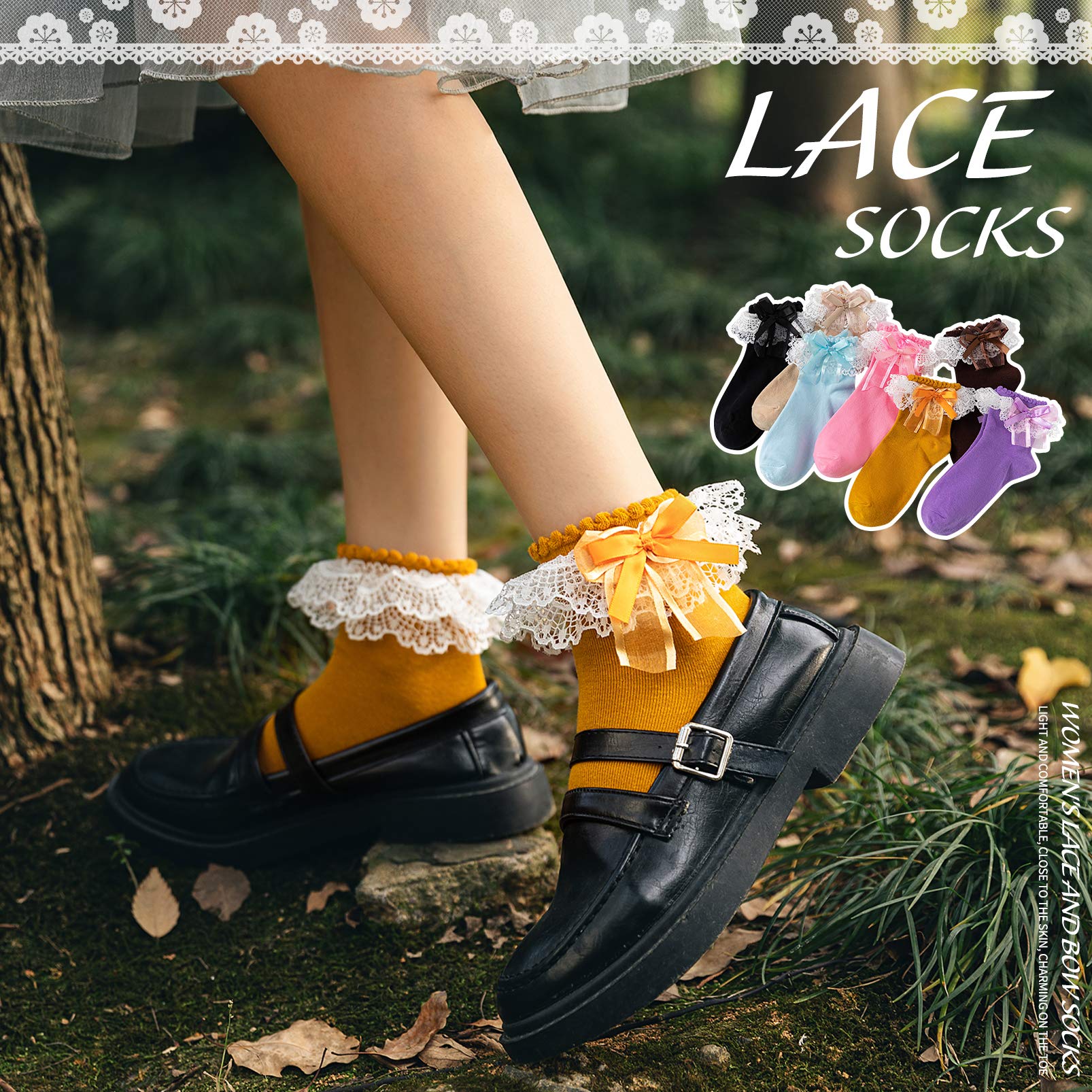 SEMOHOLLI Women's Lace Ruffle Ankle Socks - Comfortable Frilly Princess Socks for Casual Wear, Ballet, and Everyday Outfits