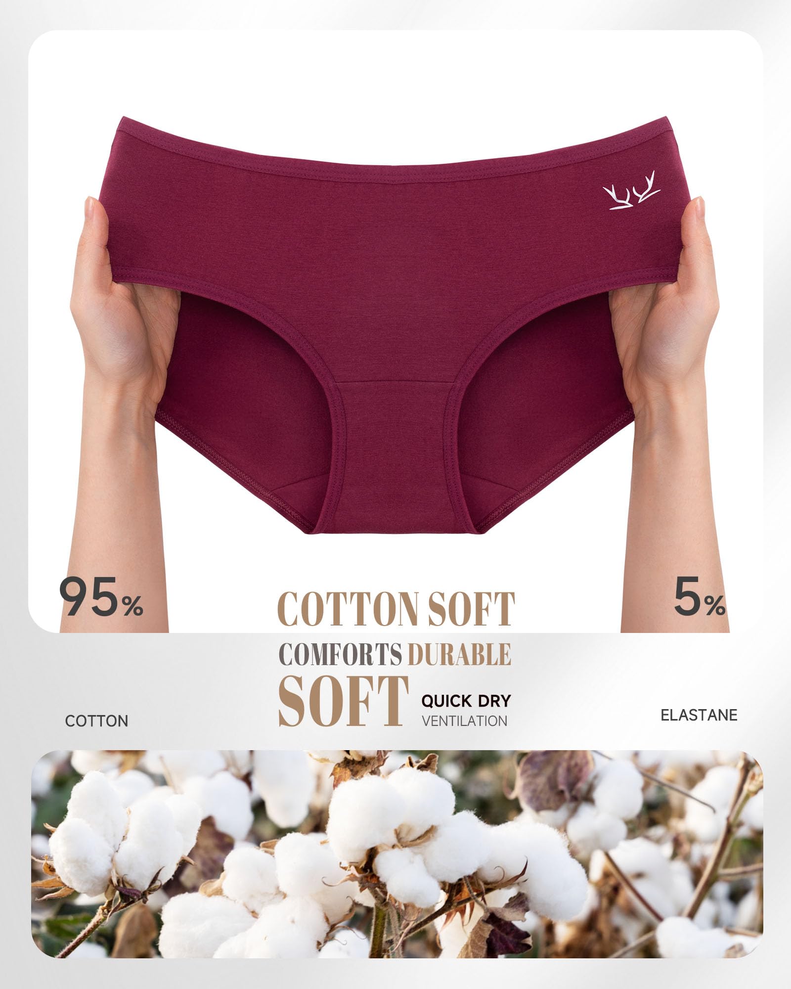 PULIOU Women's Cotton Hipster Panties - Low Waist Stretch Seamless Underwear - 6 Pack Breathable Briefs for Everyday Comfort & Lounge Wear