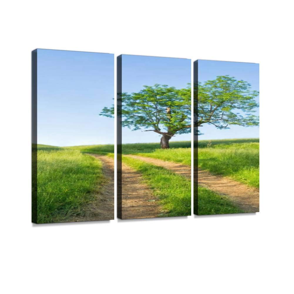 Blaverr Idyllic Farm Scene Country Road Single Tree Canvas Wall Art - 3 Panel Paintings for Living Room Bedroom Decor - Farmhouse Landscape Poster for Home Office Nursery Wall Decoration