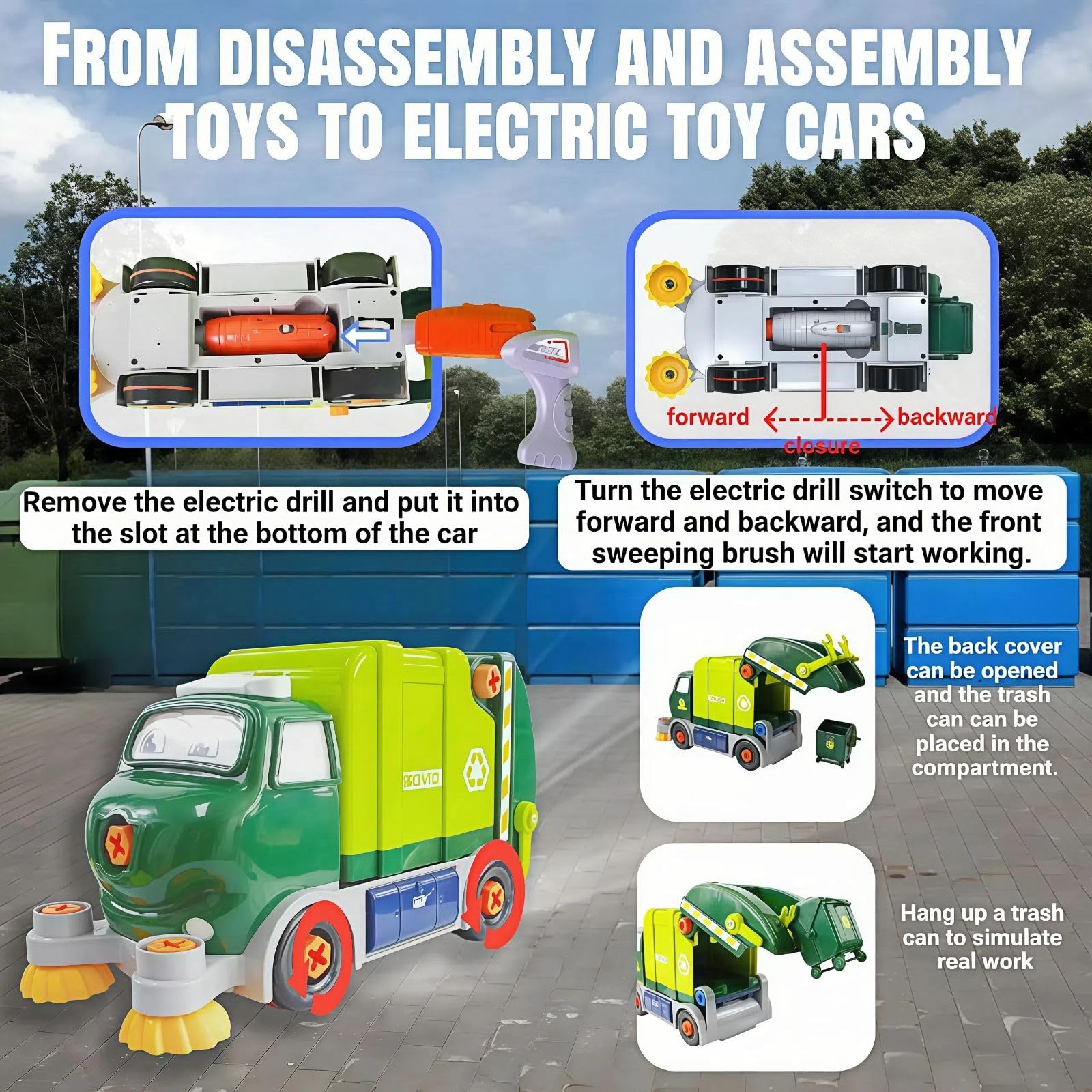 Take Apart Toy Garbage Truck - 29-Piece STEM Building Set with Electric Screwdriver, DIY Construction Vehicle Toy for Kids Ages 3+, Educational Birthday Gift for Boys & Girls - Perfect for Pretend Play & Learning Recycling Concepts