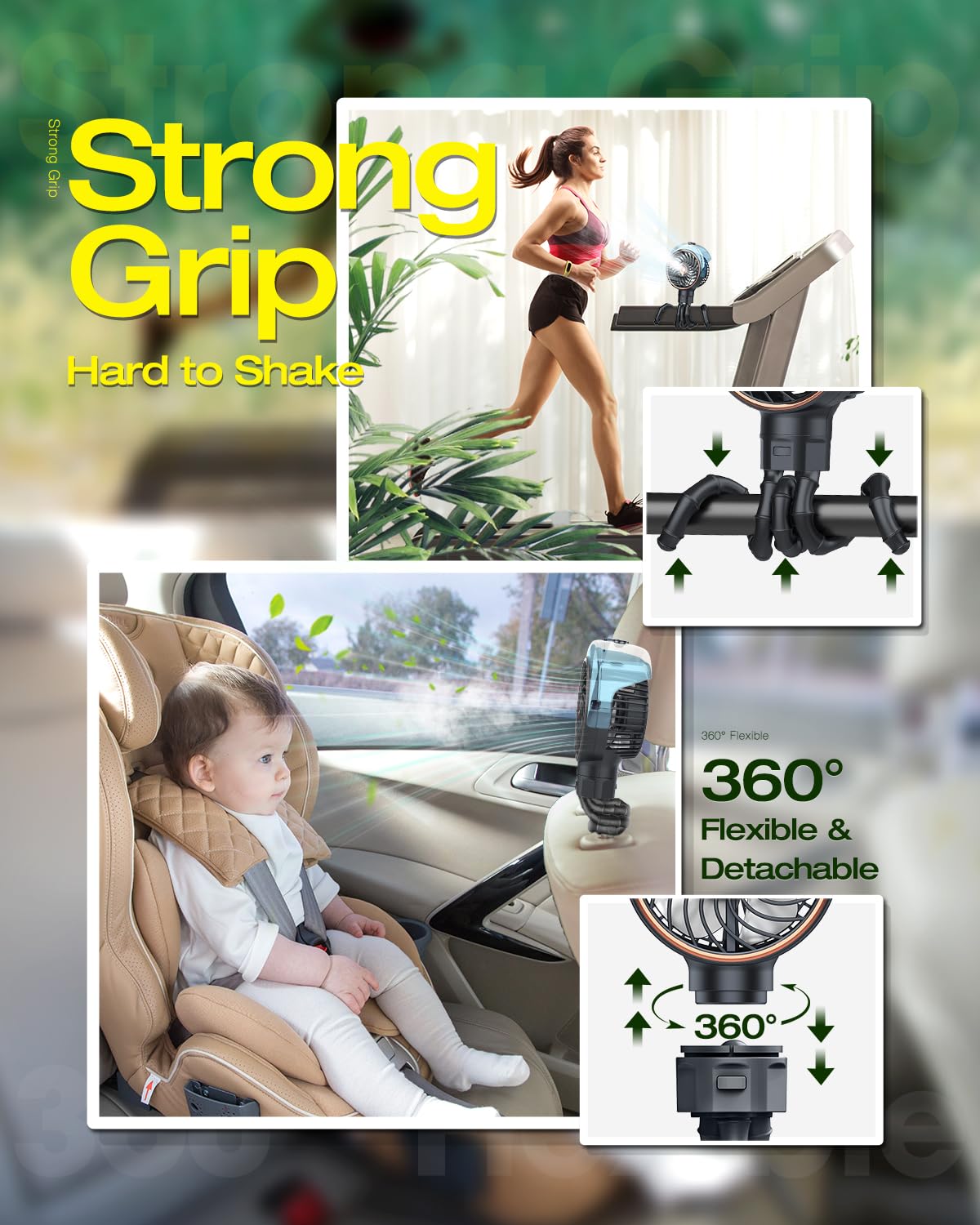 Portable Misting Baby Stroller Fan with 100ml Water Tank - Clip On Cooling Fan for Outdoor, Crib, Car Seat & Travel | Detachable Tripod, Handheld & Desk Use for Home, Office, Gym & Treadmill Workouts