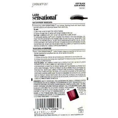 Maybelline New York Lash Sensational Waterproof Mascara - Very Black (01) 0.3oz, 9-Pack for Voluminous Lashes - Perfect for Swimming, Weddings & Everyday Wear