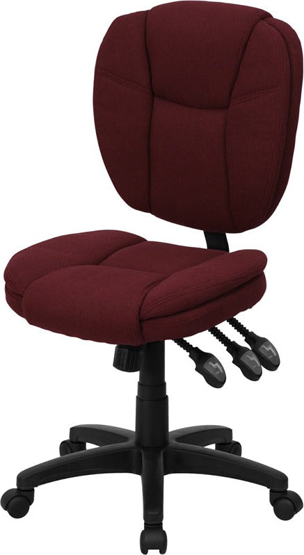FLASH Caroline Mid Back Burgundy Fabric Ergonomic Office Chair with Lumbar Support - Adjustable Swivel Task Chair with Pillow Top Cushioning for Home Office, Gaming & Workspace Comfort