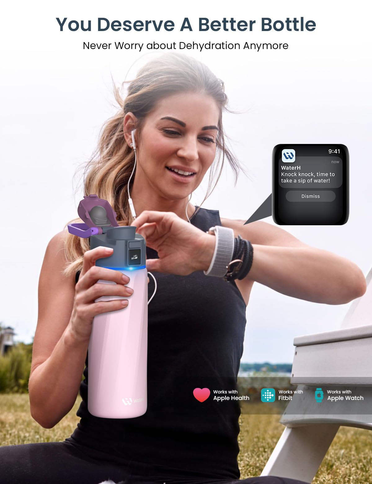 Smart Water Bottle with Drink Reminder - 24oz BPA-Free Vacuum Insulated, Perfect for Gym & Office